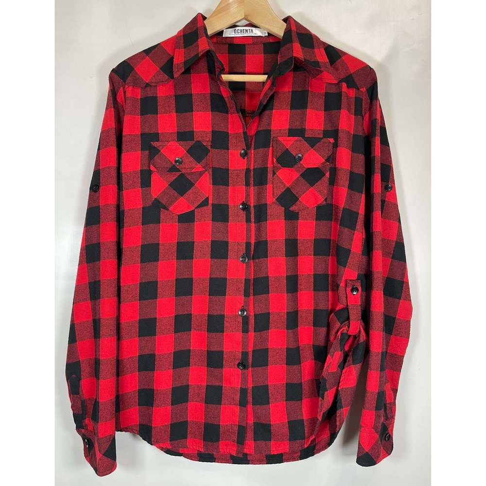 OCHENTA Plaid Button Down